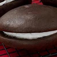 Chocolate Whoopie Pie · Fluffy Marshmallow Cream sandwiched between two huge soft chocolate cookies.
