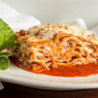 Lasagna Bolognese · Homemade meat lasagna.