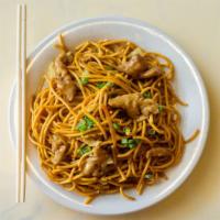 Lo Mein · Lo mein egg noodles, stir-fried with fresh
vegetables, soy sauce, sesame oil, and any meat o...
