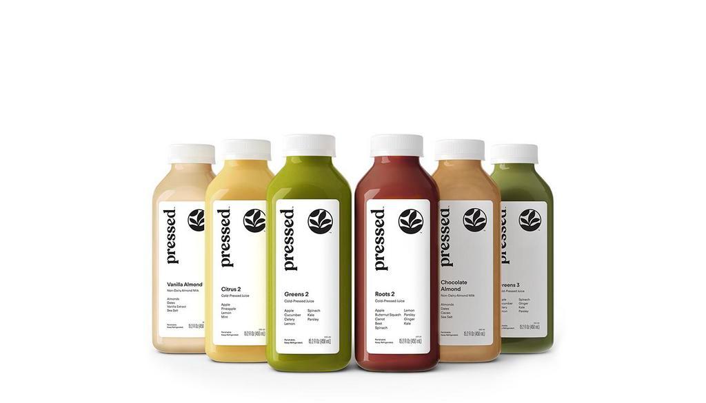 Cleanse 1 - for the Beginner · If you’re new to cleansing, this is the juice cleanse for you. Upon waking, drink your first juice, and drink your next juice in order every two hours thereafter. This bundle includes: Vanilla Almond, Greens 2, Roots 2, Citrus 2, Greens 3, Chocolate Almond.