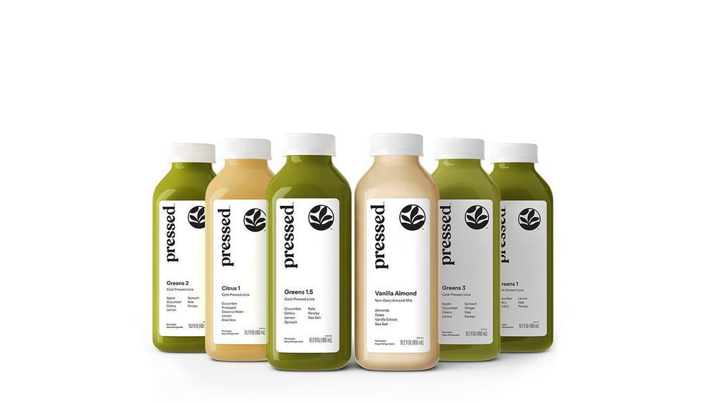 Cleanse 3 - For the Experienced Cleanser · Our most intense & lowest calorie cleanse - you get the maximum results in the minimum amount of time. Upon waking, drink your first juice, and drink your next juice in order every two hours thereafter. This bundle includes: Greens 1.5, Citrus 1, Greens 2, Greens 1.5, Greens 3, Vanilla Almond.
