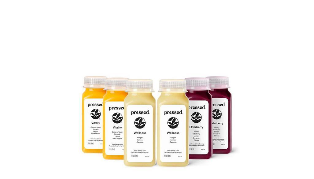 Shot Starter Set · Get Pressed’s best & most popular flavors in this 6-pack of shots. Includes 2 each of our Wellness Ginger Shot, Vitality Turmeric Shot & Elderberry Shot for 6 shots total!