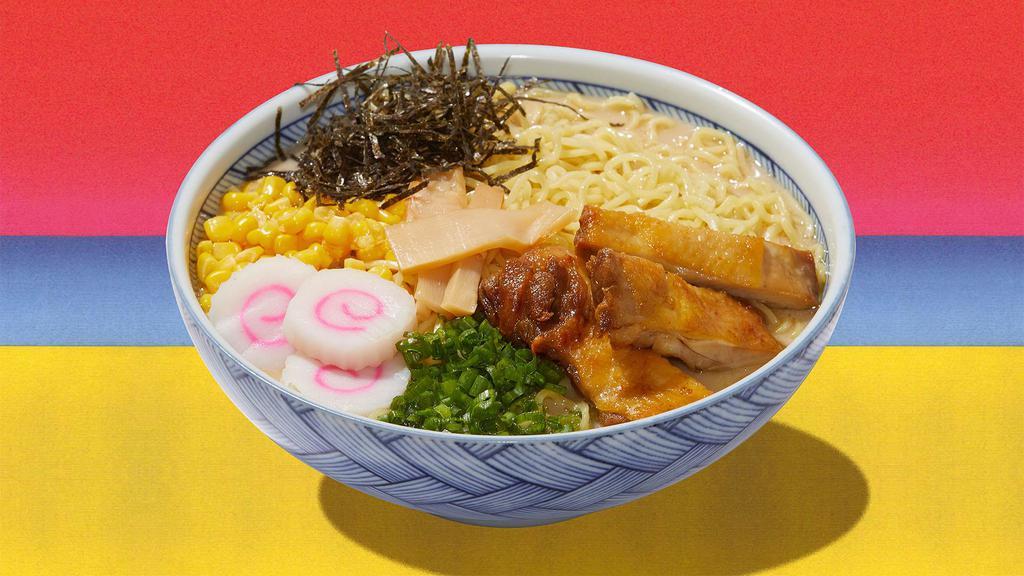 Tonkotsu Chicken Ramen · Classic pork broth with noodles and chicken.