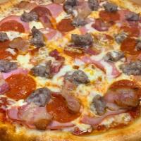 Meat Lover's · Pepperoni, Italian sausage, ham, bacon, mozzarella, tomato sauce.