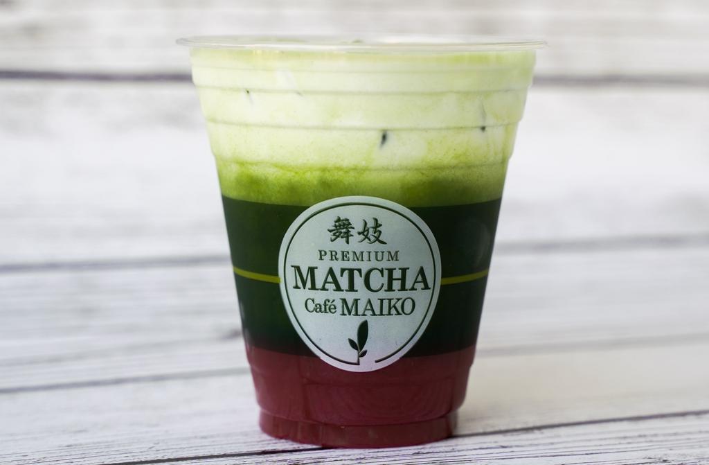 Strawberry Matcha Latte · Made with real strawberries and perfectly balanced for a light refreshing taste