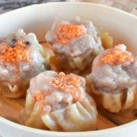 1. Pork Dumpling (Shu Mai)(4) 燒賣 · Comes w/ Shrimp on it.