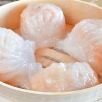 3. Shrimp Dumpling (Ha Gar)(4) 蝦餃 · Comes w/ Shrimp on it.