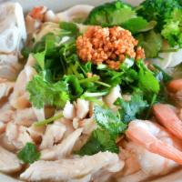 N7. Seafood & Meat Combination Noodle Soup 艇仔面 · Comes w/ Shrimp on it.