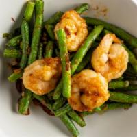 Pan Fried String Beans with Prawns · Burmese special, spicy.