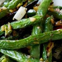 DRY-FRIED GREEN BEANS · ginger, garlic, scallions, chilies (vegetarian)