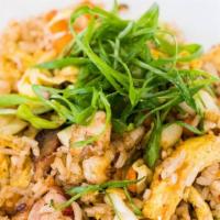 INDONESIAN FRIED RICE · stir fry of gulf shrimp, char siu pork, veggies, egg, chilies (dairy free, gluten free)