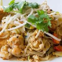 PAD THAI · shrimp, rice noodles, tofu, egg, bean sprouts, roasted peanuts (pescatarian, dairy free)