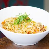 VEGETARIAN FRIED RICE · stir fry of veggies, jasmine rice, egg & chilies (vegetarian & gluten free)
