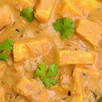 44. Paneer Korma · Fresh cheese prepared with mild curry saffron, nuts, yogurt & spices.