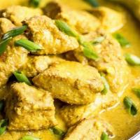 78. Chicken Korma · Chicken prepared with mild curry, saffron, nuts, yogurt, and spices.