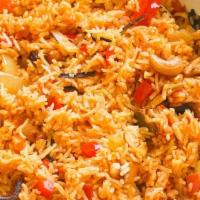 98. Saffron Rice · Indian basmati rice with saffron, nuts.