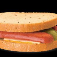 Polish Sandwich · A jumbo Polish Dog split and placed between two slices of rye bread, then topped with Swiss ...