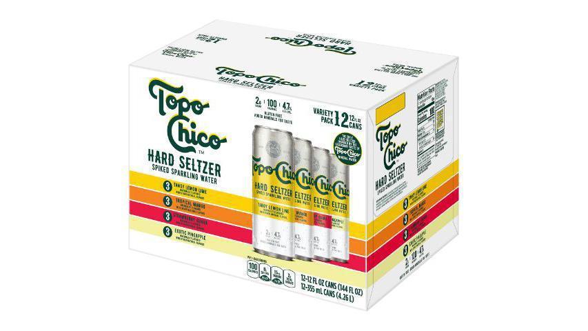 Topo Chico Hard Seltzer Variety Pack 24 pack  · Topo Chico Hard Seltzer is the only spiked sparkling water beverage inspired by the legendary taste of Topo Chico Mineral Water. This Topo Chico Hard Seltzer variety pack features four approachable flavors with a unique twist: (3) Strawberry Guava, (3) Tangy Lemon Lime, (3) Exotic Pineapple, and (3) Tropical Mango hard seltzers. With 4.7% ABV, Topo Chico Hard Seltzer combines unique flavors with added minerals for a smooth taste. Try this refreshing gluten-free alcohol drink with 2g of sugar and 100 calories per can. Serve ice-cold 12-ounce cans of Topo Chico Hard Seltzer to catch up with friends at home, on the beach, or around the pool.