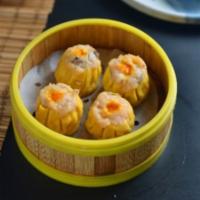 Crab Roe Shiu Mai · Classic and the iconic steamed open dumplings filled with smooth pork & shrimp paste. Contai...