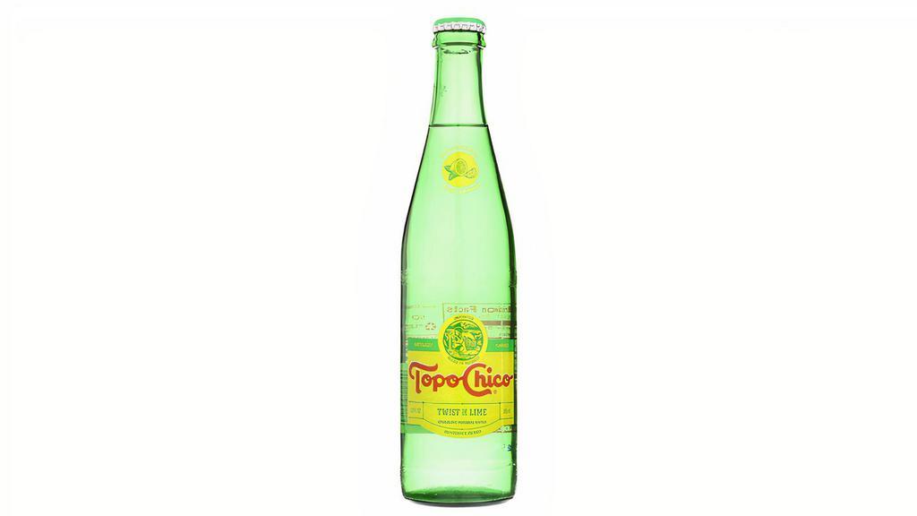 Topo Chico Mineral Water · (12 oz) 0 calories, 0 grams of sugar and 0 grams of fat. This sparkling water contains one serving of water with 2% of the daily value of calcium and 1% of the daily value of sodium, based on a 2000 calorie diet.