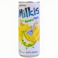 Milkis Banana Carbonated Drink · Milkis is a milky carbonated drink free of artificial food colors. This tall can contains sk...