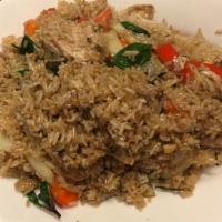 Basil Fried Rice · Medium Spicy. Pan fried rice with choice of meat mixed with Thai basil , bell, onion seasoni...