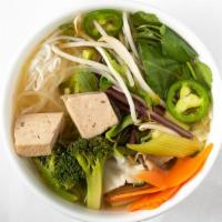 Vegetarian Noodle Soup · Veggie. Pho chay. Mixed of vegetables with tofu over rice noodle.