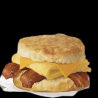 33. Bacon Biscuit · Warm buttermilk southern style biscuit, cage-free egg, grilled bacon, American cheese.