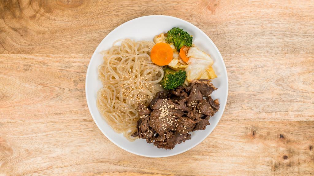 Beef Bulgogi Japchae Meal · With japchae noodles. *Freshly prepared and chilled meal.* Microwave 1-2 minutes.

*unfortunately, substitutions are not allowed*