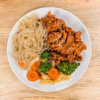 Spicy Pork Bulgogi Japchae Meal · With japchae noodles. *Freshly prepared and chilled meal.* Microwave 1-2 minutes.

*unfortun...