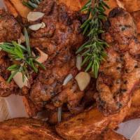 Chicken & Fries · Wedges potato fries with seasoning with chicken wings