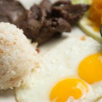 Tapsilog (Marinated Sirloin Strips) · Tender slices of fried marinated sirloin strips served with garlic rice and eggs. Comes with...
