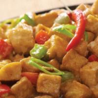 Sizzling Tofu · Dairy, spicy. Tofu cubes with chopped onions and peppers glazed with a special sauce and top...