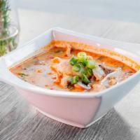 Tom Yum Soup · Hot and Sour soup with Lemongrass, Lime Leaf, Galangal, Thai Style Tom Yum Paste, Chili Oil,...