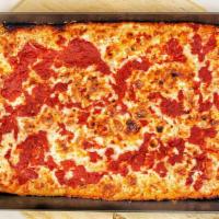 Three Cheese Red Top Pizza · mozzarella, provolone, romano.
