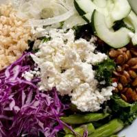 Kale · Fennel, purple cabbage, kale, roasted asparagus, cucumbers, goat cheese, pumpkin seeds, brow...