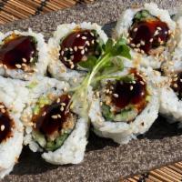 Rock n Roll Sushi · Avocado and Cucumber topped with Unagi