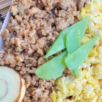 Soboro Don (Spicy Minced Chicken) · seasoned minced chicken and scrambled eggs