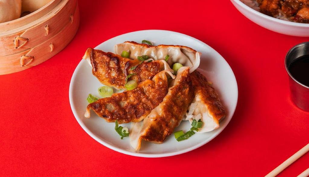 5 Pack Potstickers · Pan-Seared with your choice of Green Vegetable or Ginger Chicken.