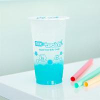 Cupid Tonic · Lychee bubbly with blue heart jelly.