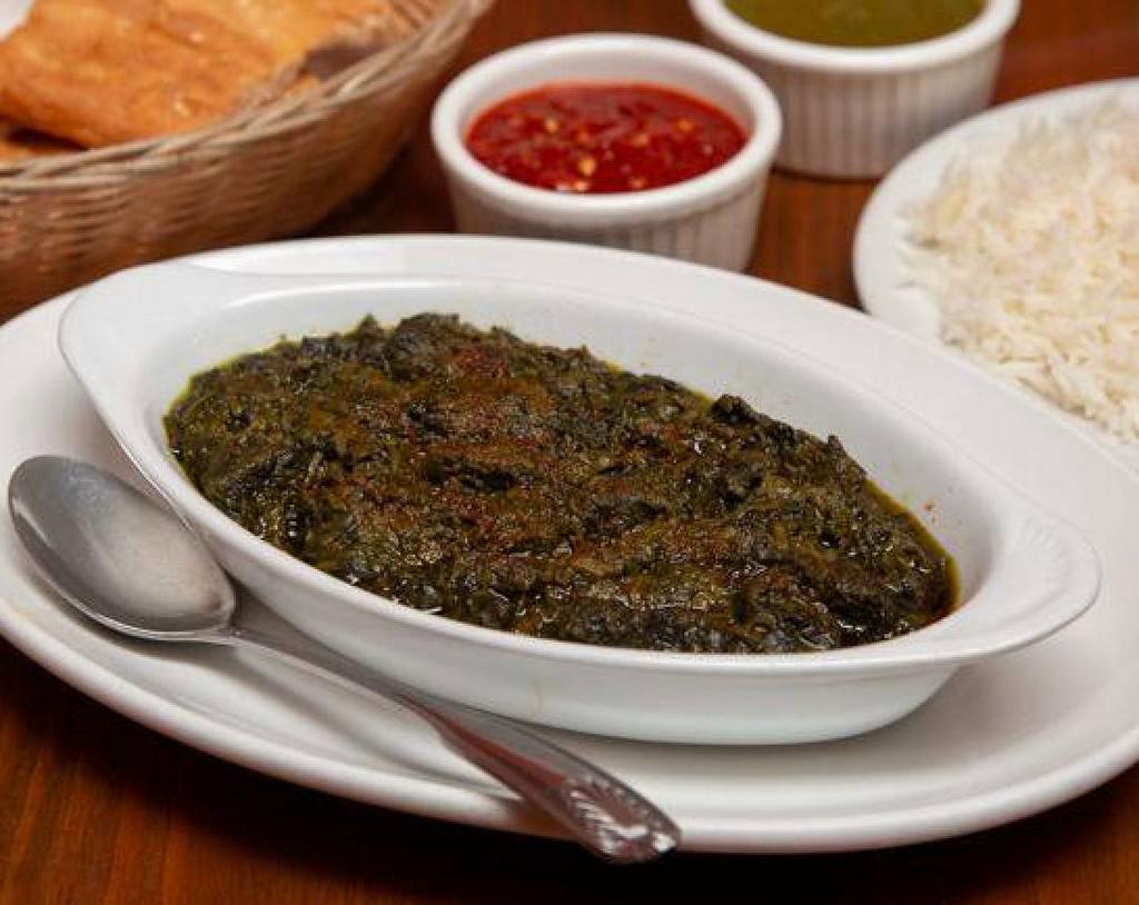 Sabzi Challow  · Sautéed spinach prepared with mushrooms and special seasonings. Served with basmati rice and bread.