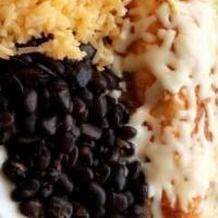 Chicken Enchilada Platter (2) · Served with rice, beans, and salad.
