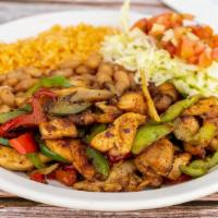 Chicken Fajita Platter · Served with rice, beans, and salad & corn tortillas