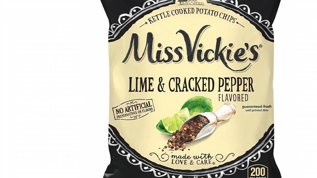 Miss Vickie’S® Lime & Cracked Pepper (200 Cals) · Bring on the tangy crunch. Miss Vickie’s® Lime & Cracked Pepper kettle cooked potato chips are bursting with refreshing lime and bold pepper flavor.