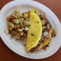 Surf’s Up Omelette · Bacon, Chicken-Apple Sausage, Onion, Mushroom & Cheddar Cheese.