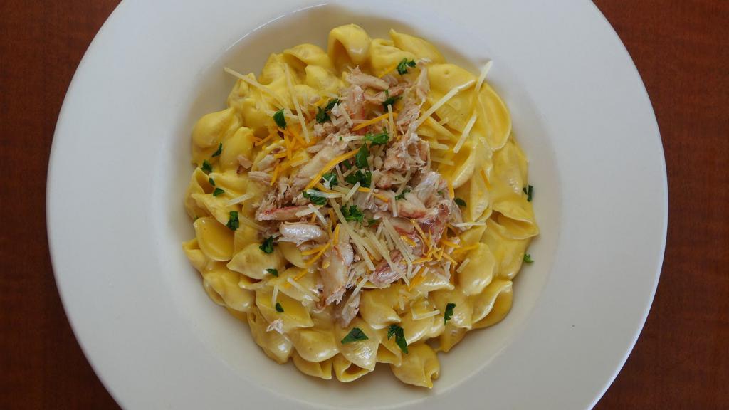 Sharp Park · Crab, Shell Pasta in a 3 Cheese Sauce.