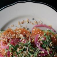 Smoked Salmon · Lemon cream cheese, smoked salmon, cucumber, pickled red onion, everything bagel spice, and ...