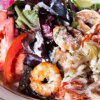 Camarones Salad · Sautéed shrimp in a creamy. garlic cilantro sauce.