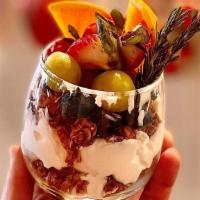 Mixed Berries Parfait · Greek yogurt, granola, mixed berries.