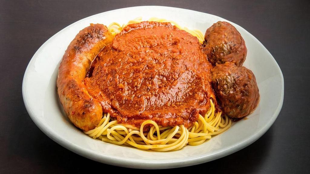 Meat Lover'S Treat · Sicilian meatballs, Italian sausage and spaghetti with Rich Meat Sauce.